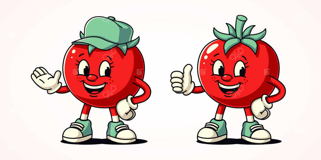 شخصیت کارتونی گوجه‌فرنگی، مناسب برای رژیم غذایی، تغذیه، سلامت و تجارت