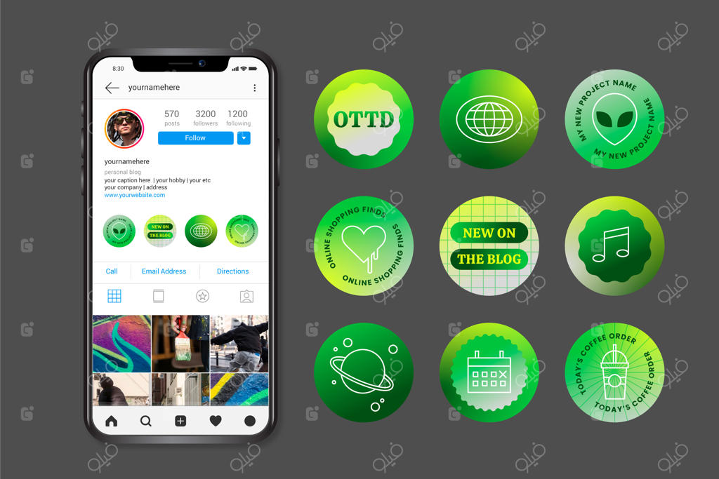 مجموعه تصاویر هایلایت اینستاگرام با افکت گرادیانت