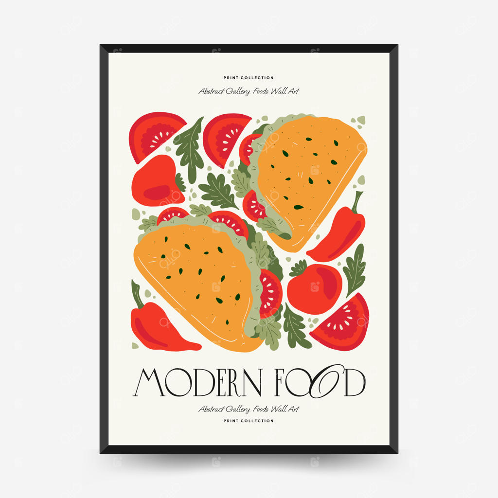 قالب پوستر غذای انتزاعی و مدرن به سبک ماتیس و مینیمال برای دکوراسیون آشپزخانه و رستوران