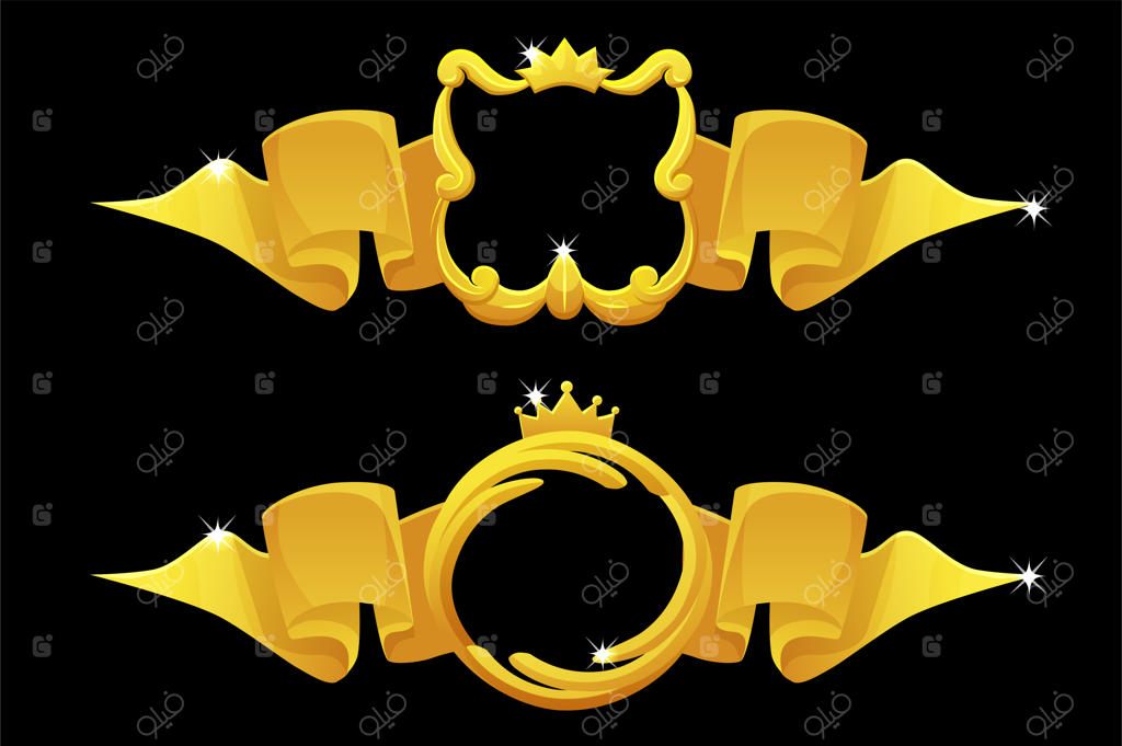 قاب طلایی با نوار جایزه، قالب مربع و دایره‌ای برای رابط کاربری بازی