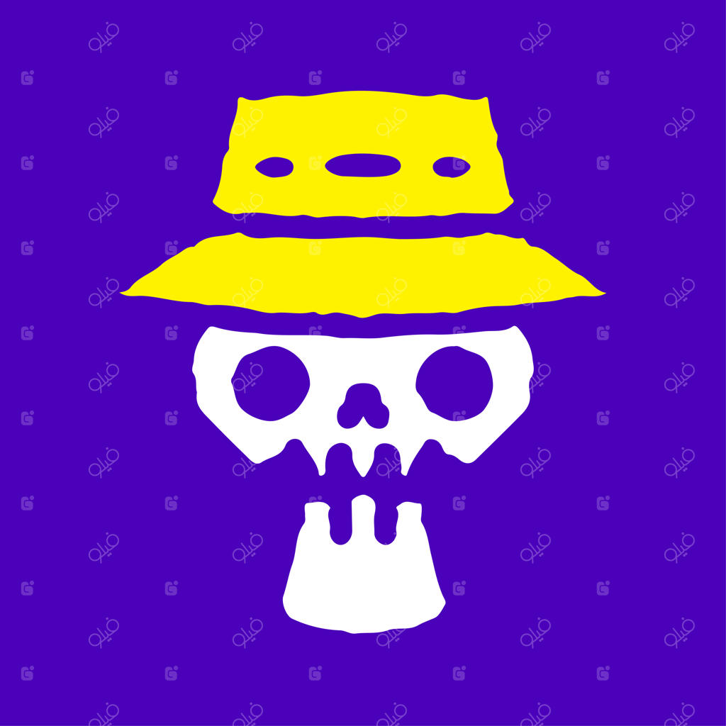 طرح کارتونی اسکلت با کلاه سطلی، مناسب برای تیشرت و استیکر.