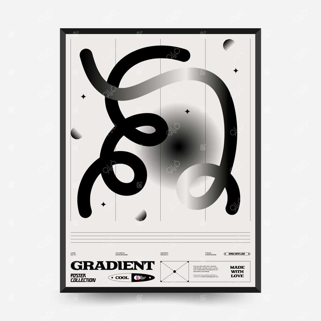 پوسترهای هنر انتزاعی با گرادیانت برای نمایشگاه هنری با عناصر اشکال ابتدایی