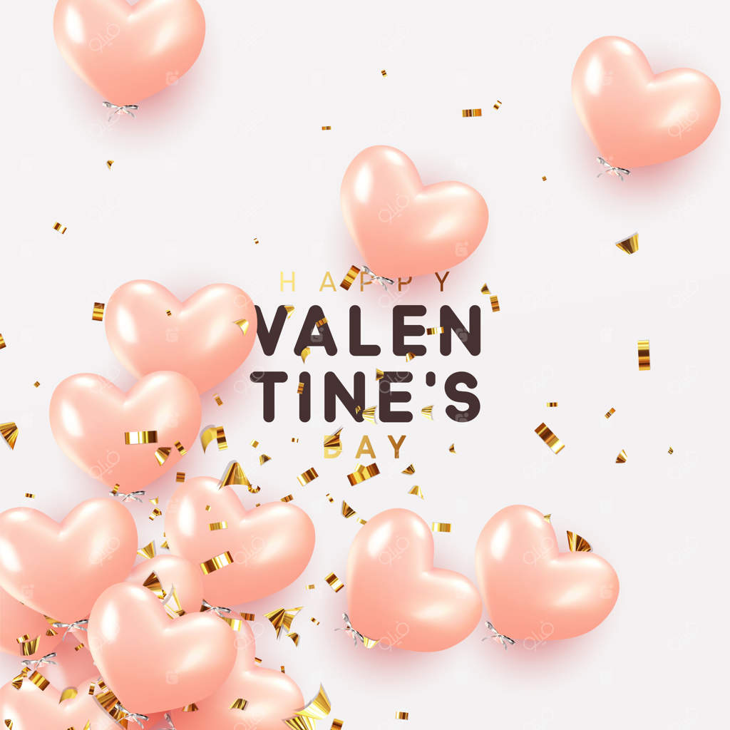 روز ولنتاین مبارک، پس‌زمینه‌ای با بادکنک‌های قلبی شکل صورتی واقع‌گرایانه. تصویر برداری وکتور