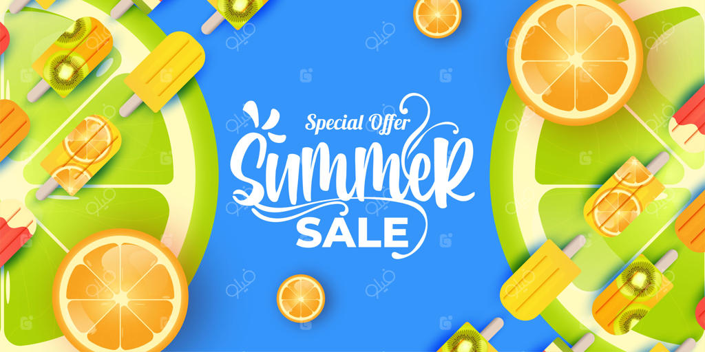بنر فروش تابستانه با طراحی شاداب و میوه‌های رسیده