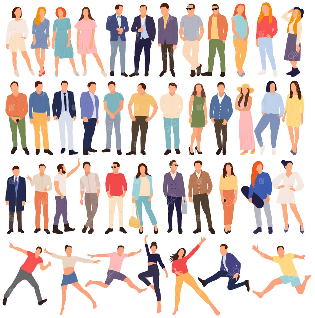 دانلود وکتور مجموعه کاراکترهای انسانی با طراحی فلت