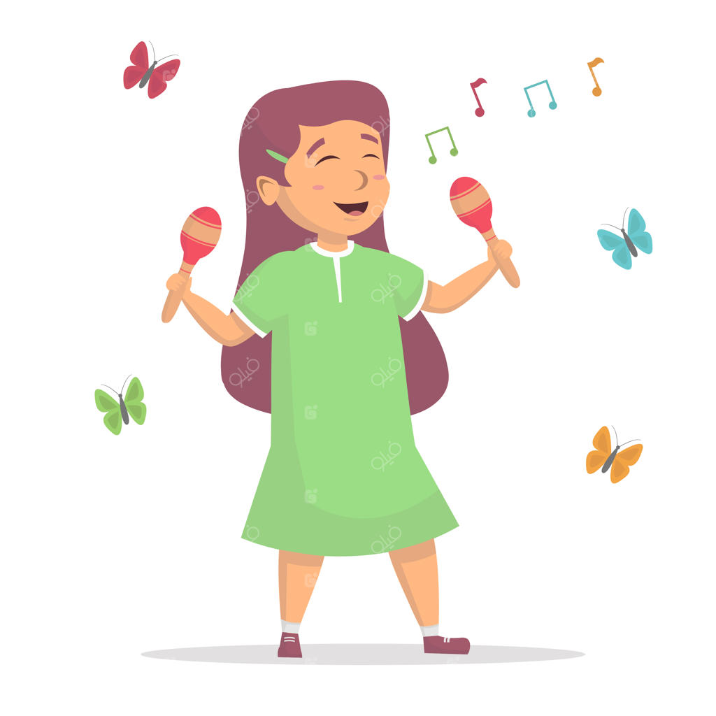 تصویر دختر کوچولوی بامزه در حال نواختن ماراکاس