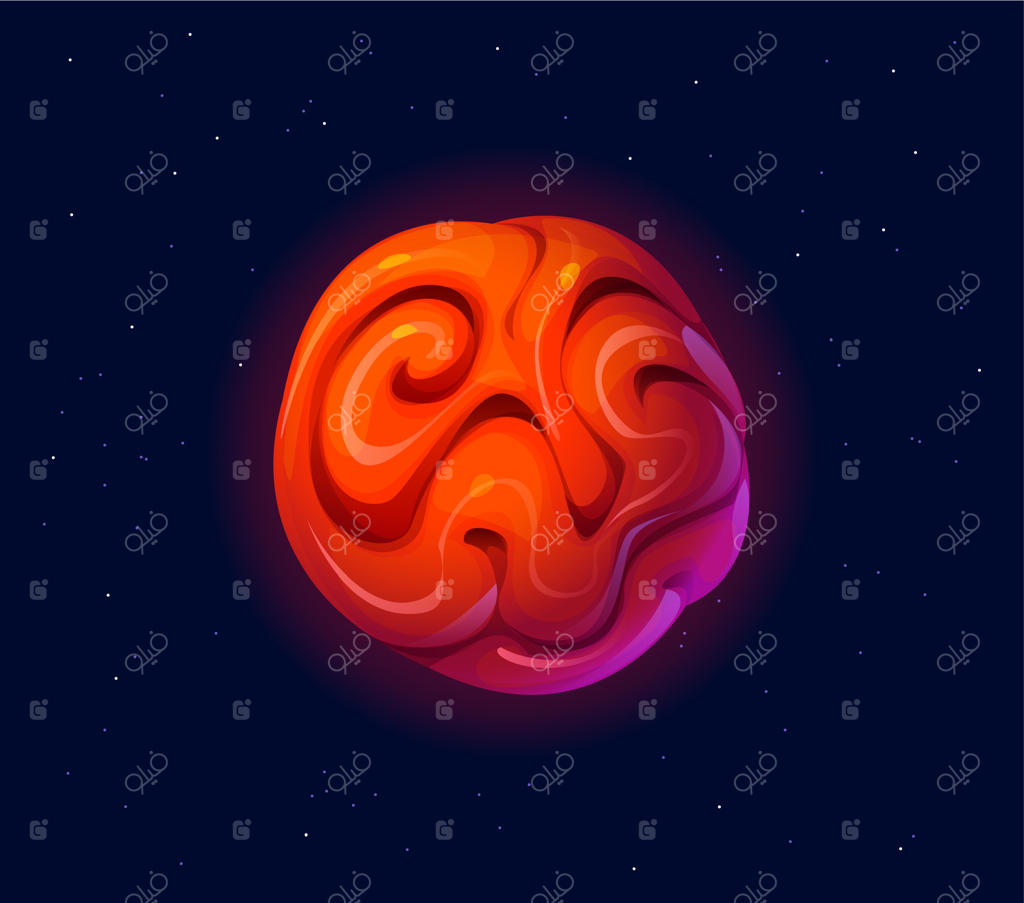 سیاره فضایی بیگانه و فانتزی کارتونی با طرح‌های چرخان