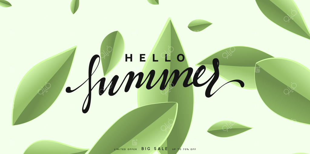 پس‌زمینه‌ با برگ‌های سبز. فصل‌های بهار و تابستان. پوستر برگ‌های گرمسیری. تصویر برداری وکتور