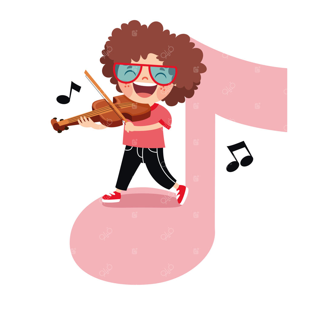 کارتون بامزه کودکی که موسیقی می‌نوازد