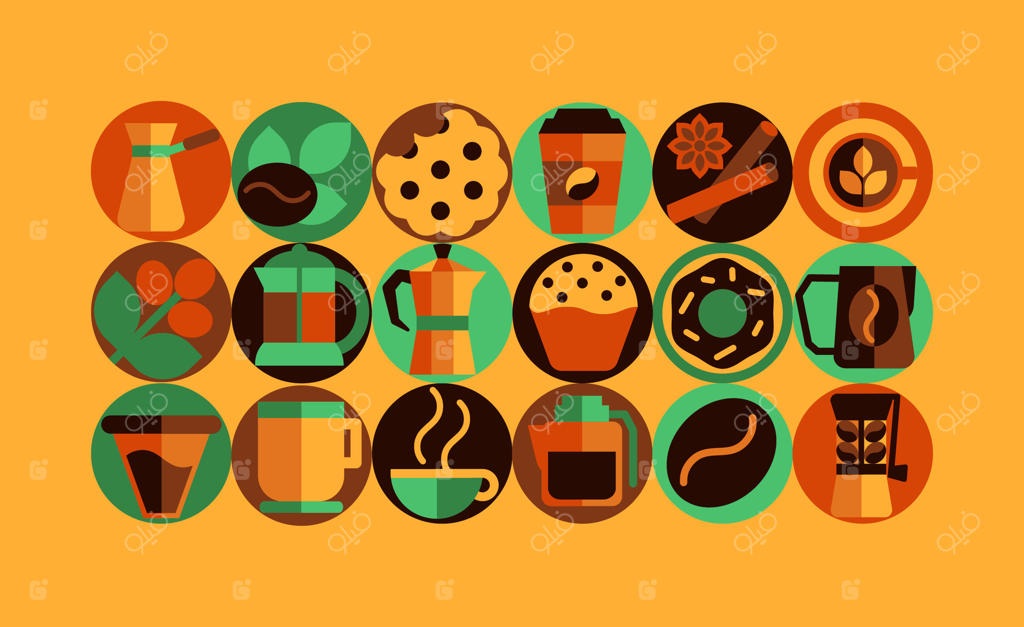 آیکون‌های قهوه، نمادهای انتزاعی در طراحی هنر هندسی و تبلیغات تصویری