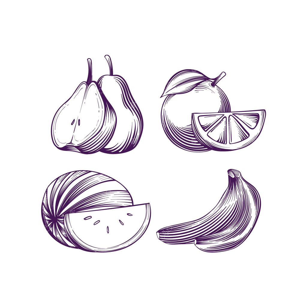 مجموعه حکاکی نقاشی دستی میوه‌ها