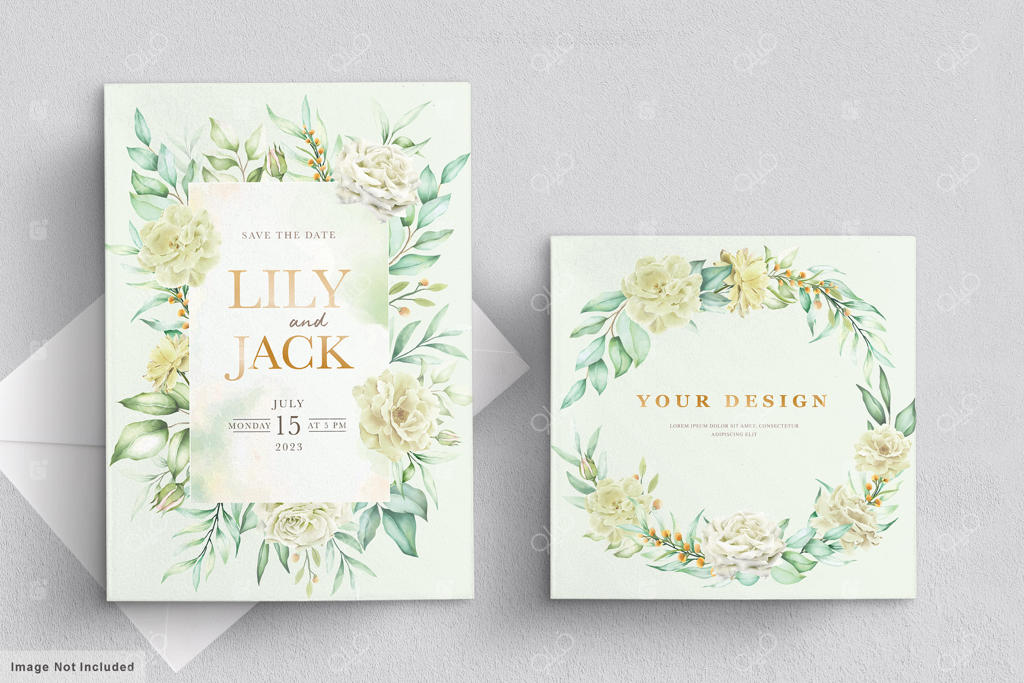 مجموعه کارت عروسی با طراحی گل‌های سبز