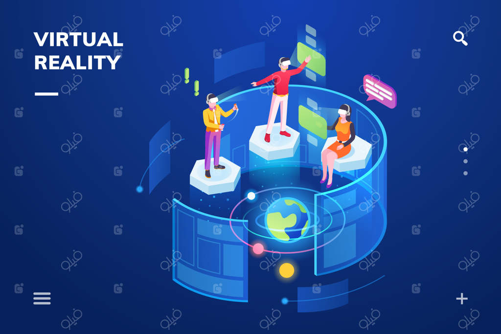 اتاق ایزومتریک با افرادی که از فناوری واقعیت مجازی یا تکنولوژی‌های غوطه‌ور استفاده می‌کنند.