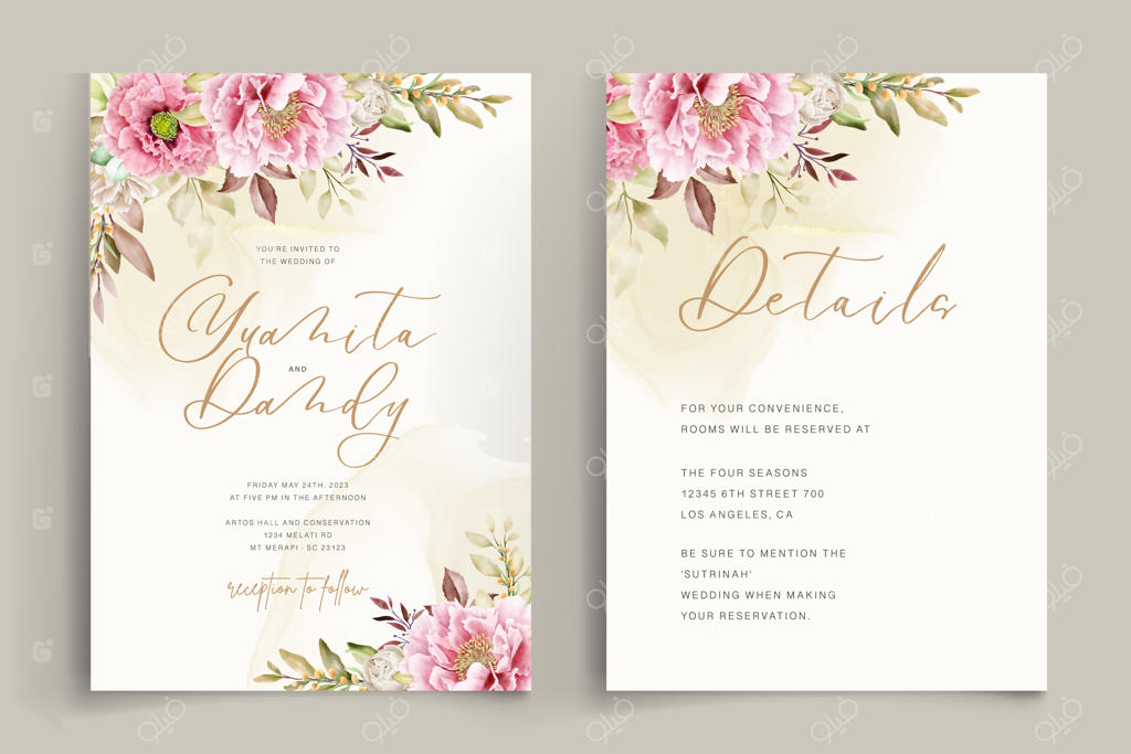 طراحی کارت با زمینه و قاب گل صد تومانی صورتی