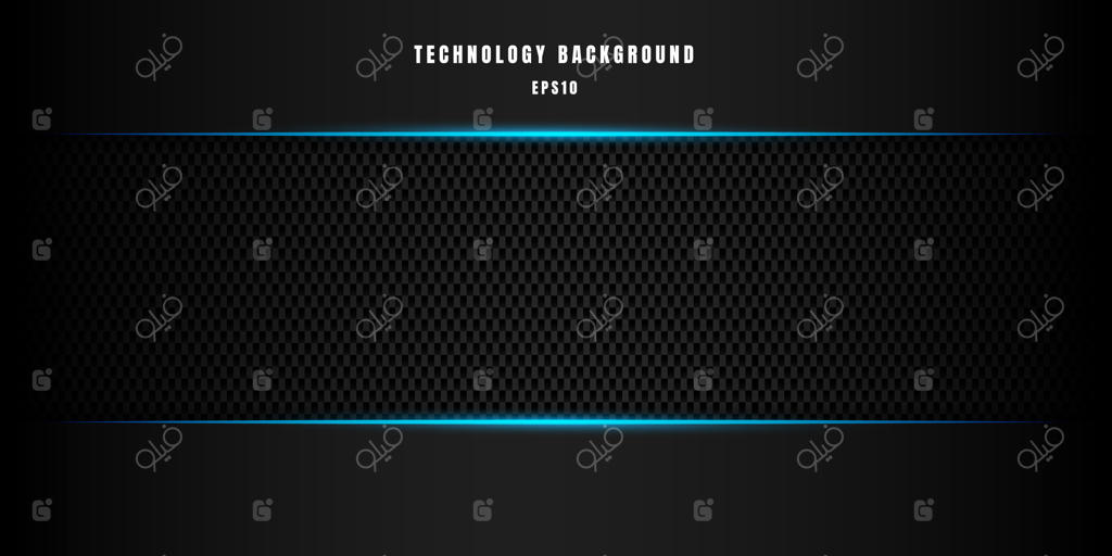 طرح قالب فناوری با سبک انتزاعی در رنگ آبی متالیک براق، همراه با قاب مشکی مدرن و طراحی فیبر کربن و بافت.