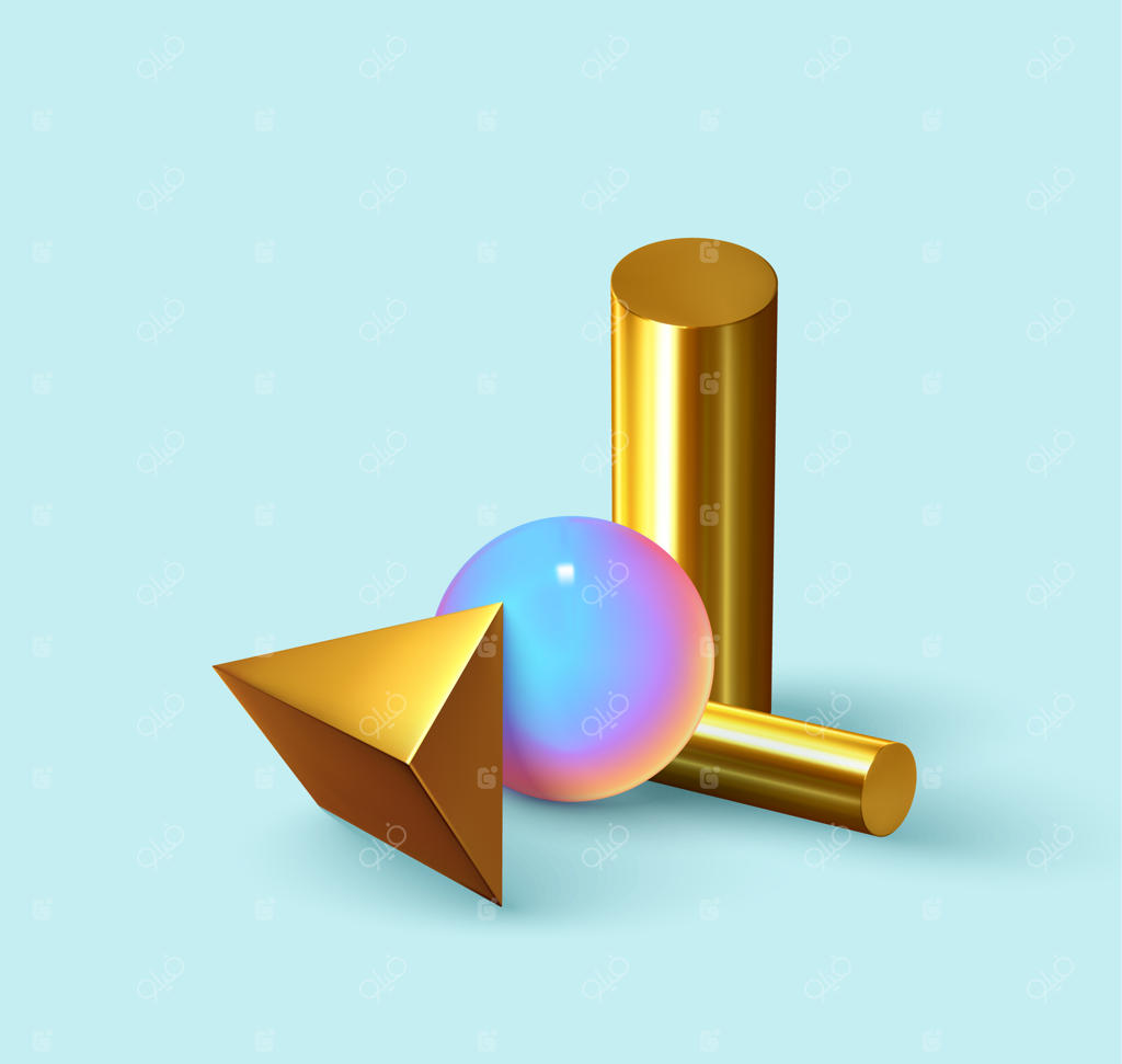 پس‌زمینه انتزاعی با اشکال سه‌بعدی: پوستر خلاقانه و هنر مینیمال. الگوی هندسی با طرح‌های واقعی ایزومتریک. تصویرسازی وکتور