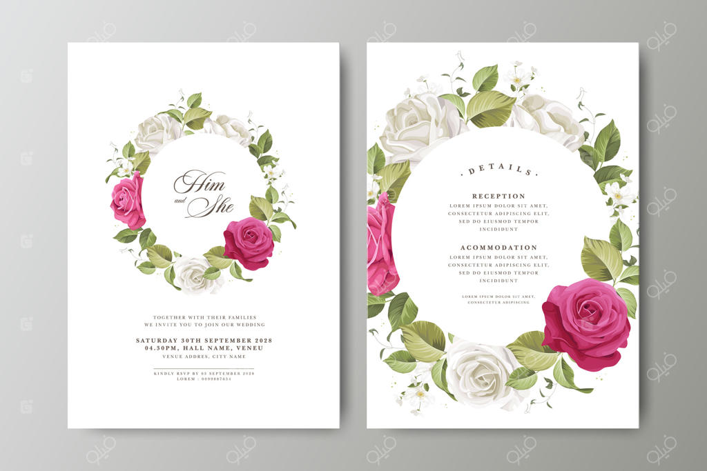 طراحی خیره‌کننده کارت دعوت عروسی با طرح گل برای رویدادهای خاص - پرو وکتور