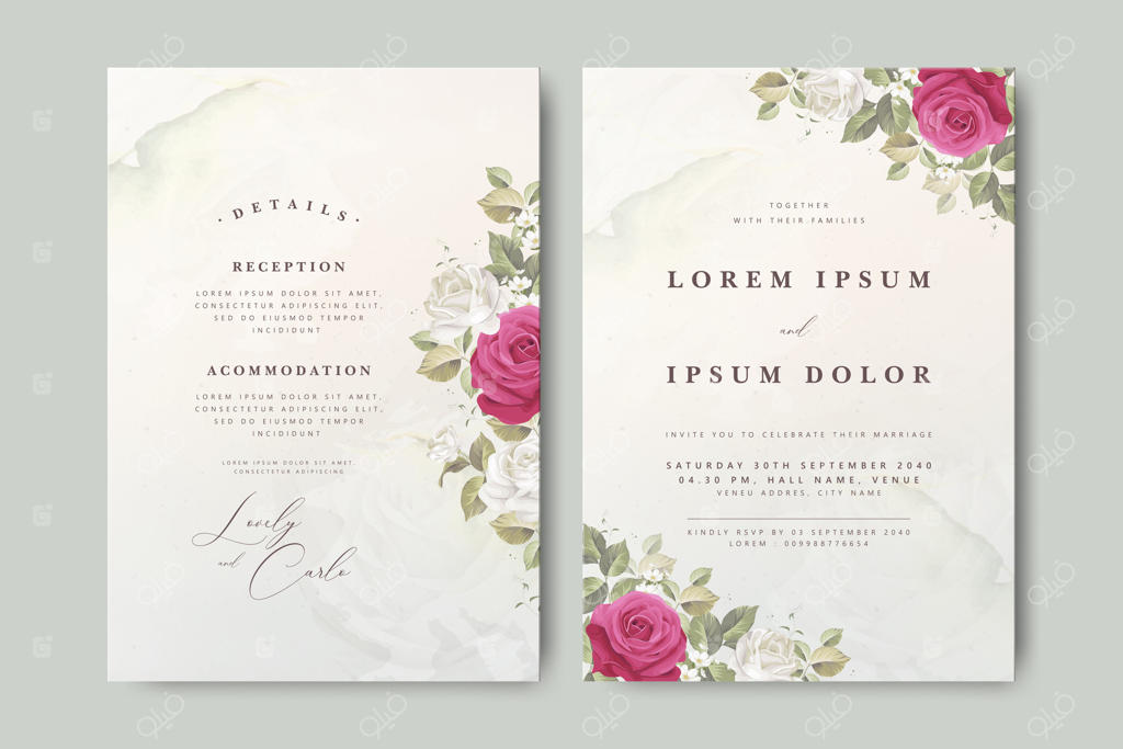 کارت دعوت عروسی با تزیین قاب گل‌های رز زیبا