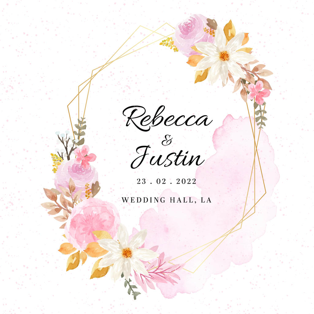 قاب گلدار شیک برای کارت عروسی با گل‌های پاییزی و لکه آبرنگ انتزاعی