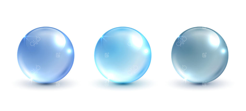 گوی آب آبی و مفهوم جذب رطوبت به سلول‌های پوست؛ تصویر علمی برای تبلیغات لوسیون، سرم و کرم در پس‌زمینه سفید