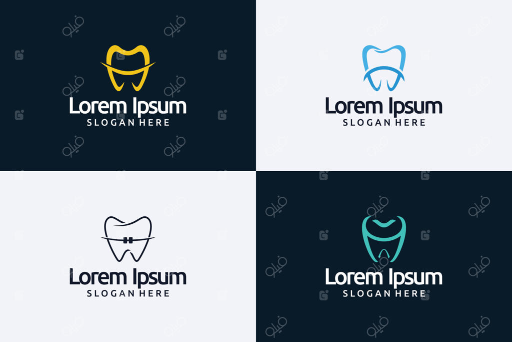 مجموعه طراحی لوگوی دندان ساده، تخت و مینیمال