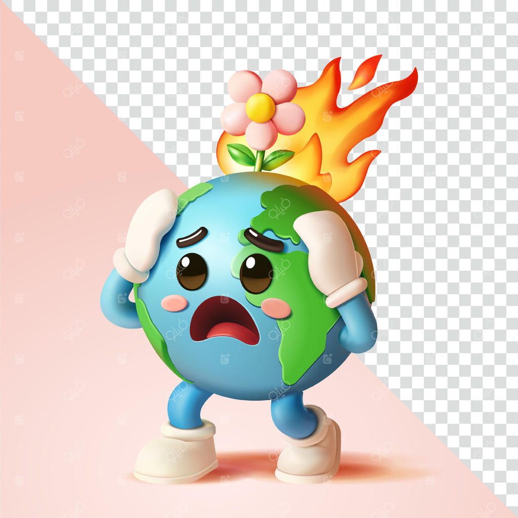 شخصیت کارتونی زمین نمایانگر نگرانی‌های اقلیمی - وکتور حرفه‌ای