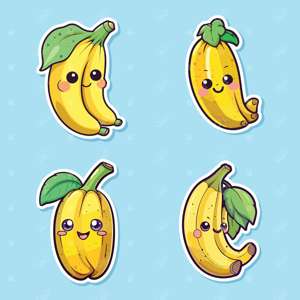 برچسب موز با رنگ‌های جذاب و تصویرسازی کلیپ‌آرت بامزه