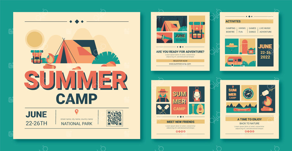 مجموعه پست‌های اینستاگرامی کمپ تابستانی ساده