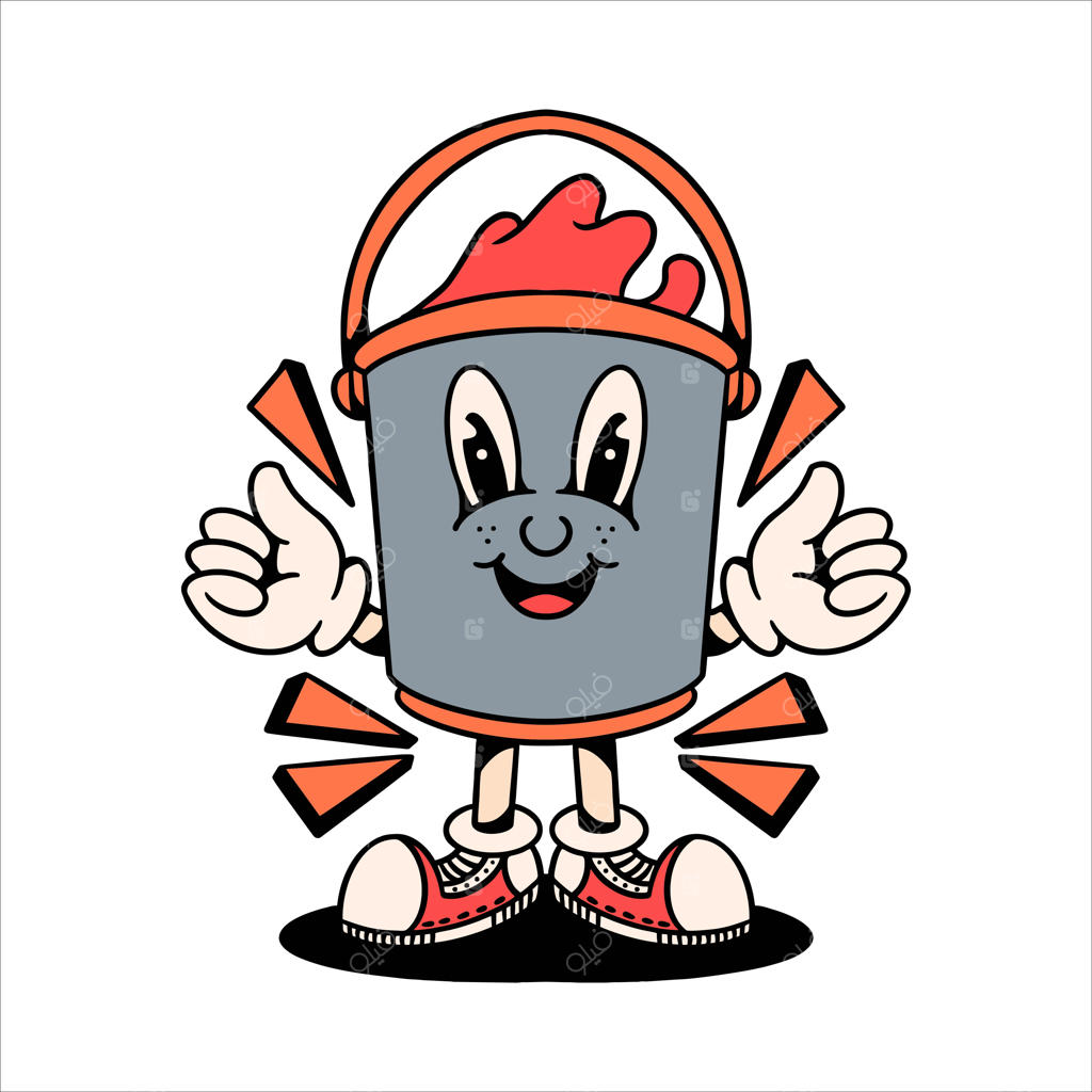 طرح وکتور کارتونی سطل رنگ