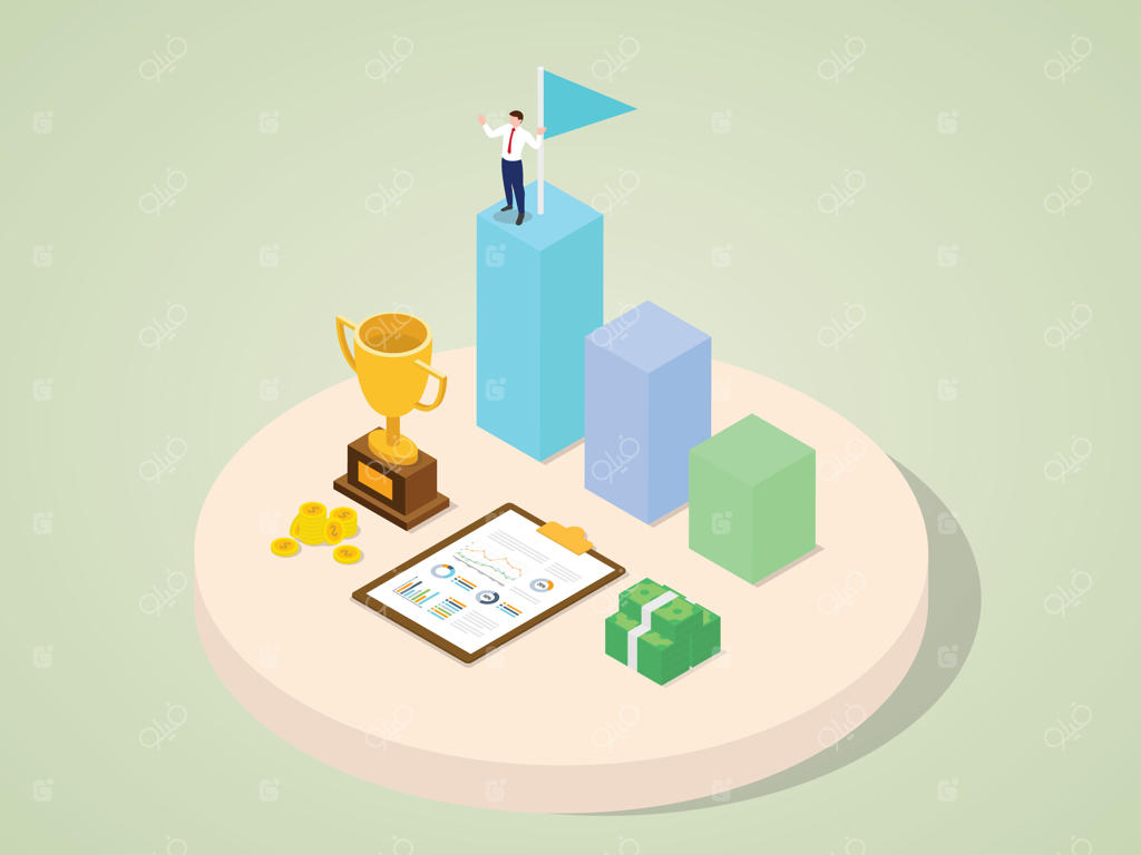 ویژگی‌های رشد شغلی موفق: کسب جایزه و تروفی در سبک کارتونی سه‌بعدی