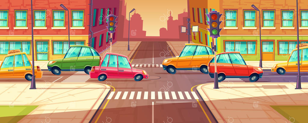 چهارراه شهر، ترافیک شدید، حرکت وسایل نقلیه، ناوبری خودروها