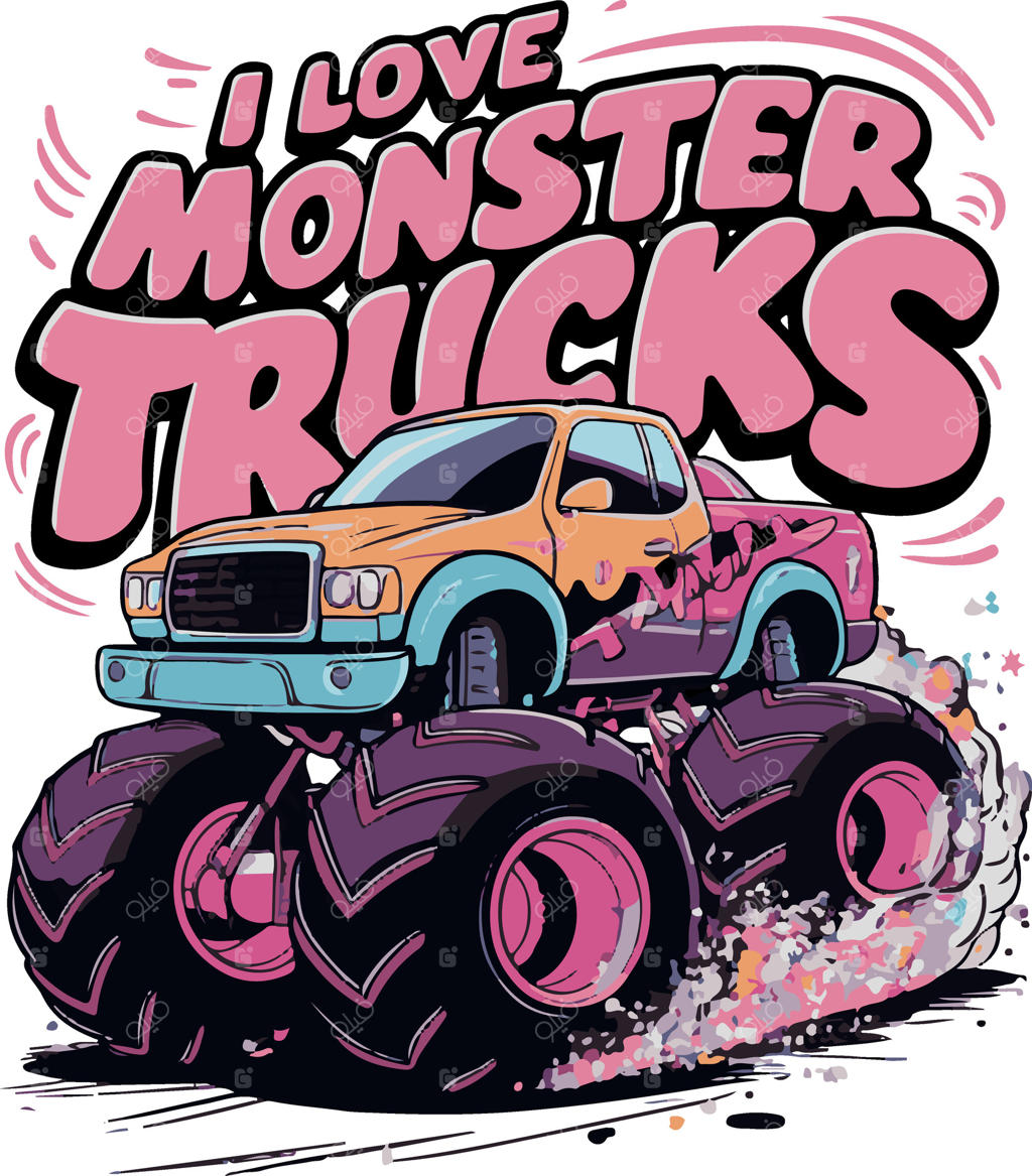 کامیون هیولا با نوشته‌ی «من عاشق کامیون‌های هیولا هستم»