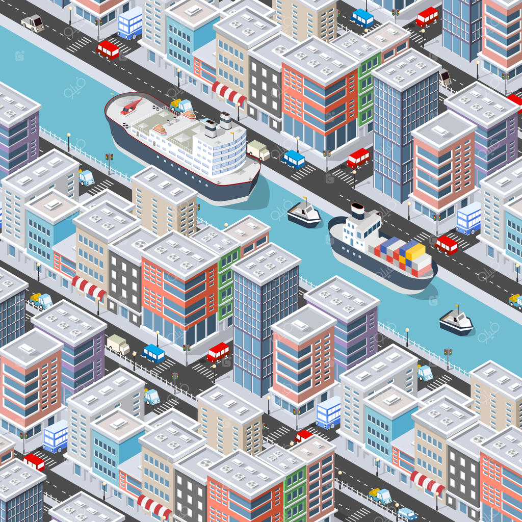 بلوک ایزومتریک شهر و ساحل رودخانه