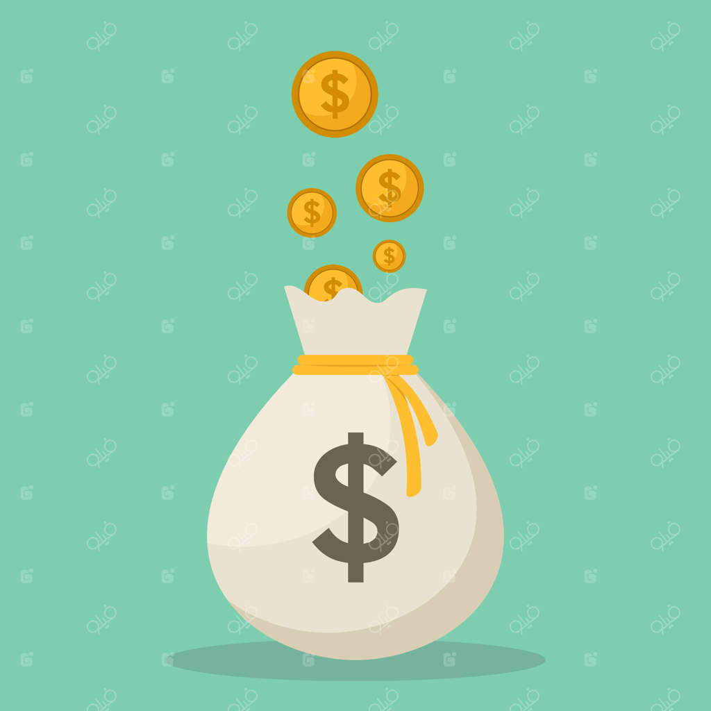 تصویر وکتور طراحی تخت کیسه‌های پول و سکه‌ها