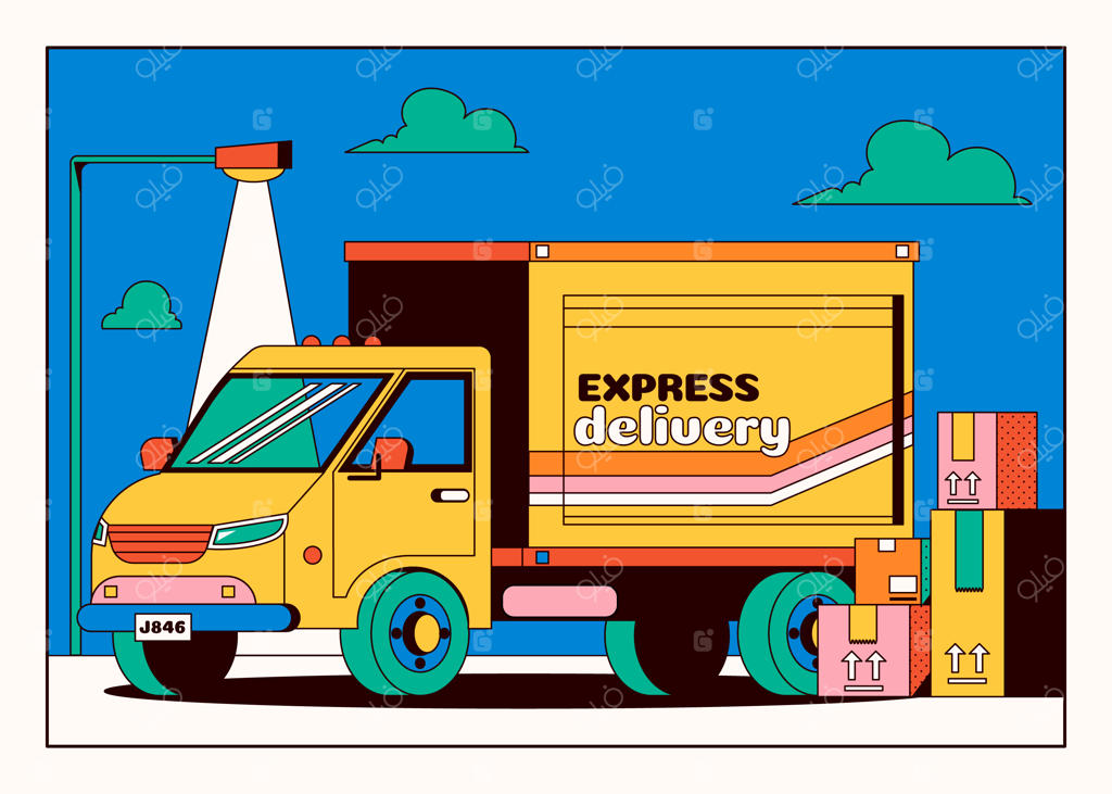 کامیون تحویل سریع با بسته‌ها