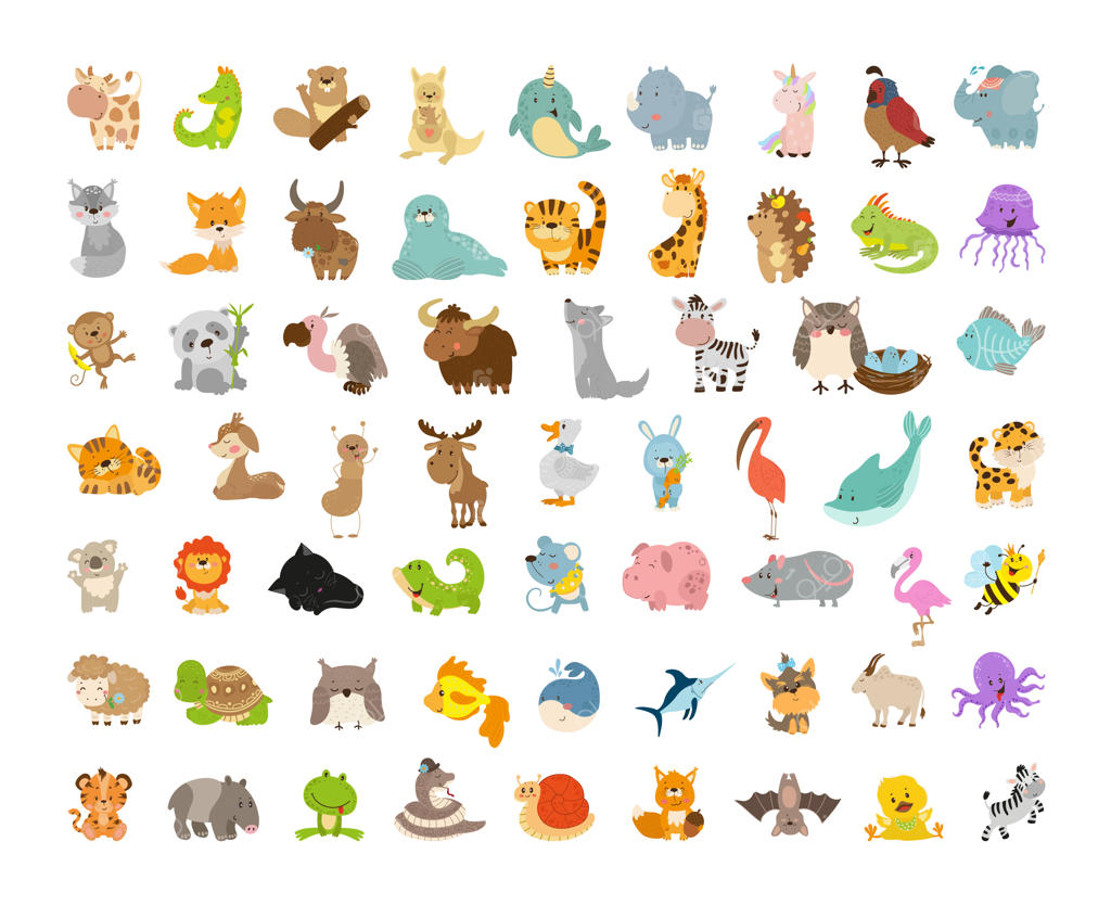 مجموعه تصویرسازی‌های وکتور حیوانات خانگی و وحشی در پس‌زمینه سفید