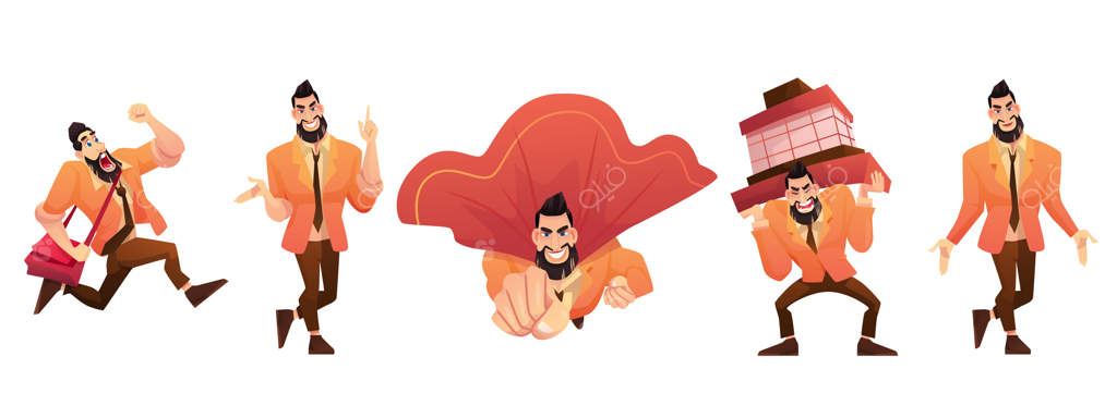 تصاویر مفهومی کسب‌وکار: شخصیت تاجر در لباس رسمی و شنل قرمز سوپر قهرمان