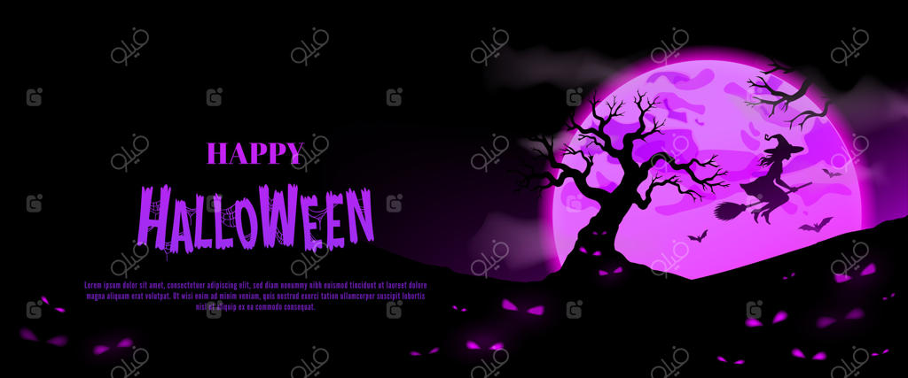 گرافیک شاد هالووین با جادوگر و ماه به صورت وکتور حرفه‌ای