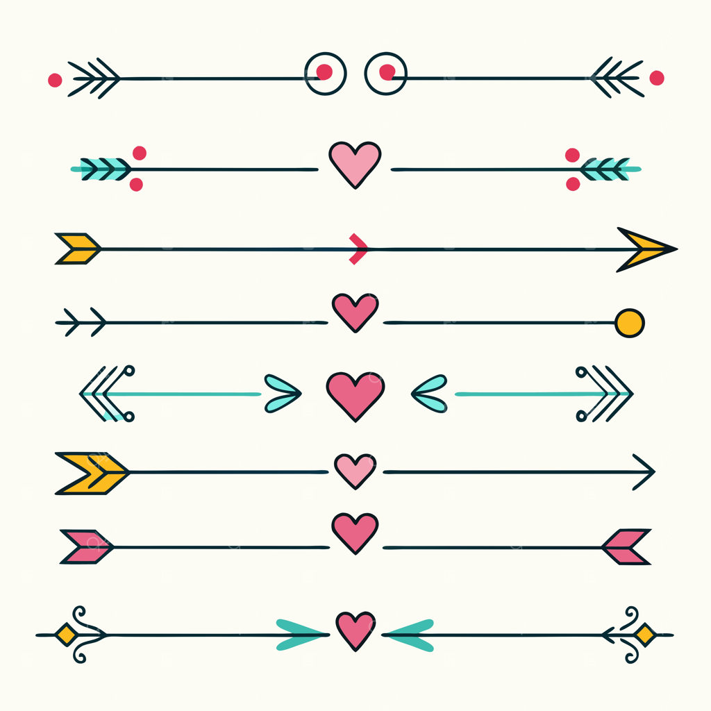 طرح پیکان‌ها و قلب‌های تیرخورده رو به راست