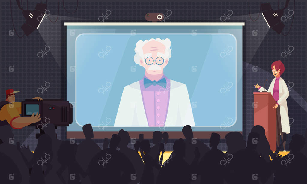 ترکیب رنگی کنفرانس پزشکی: کنفرانس آنلاین با دو سخنران و سالن کنفرانس بزرگ