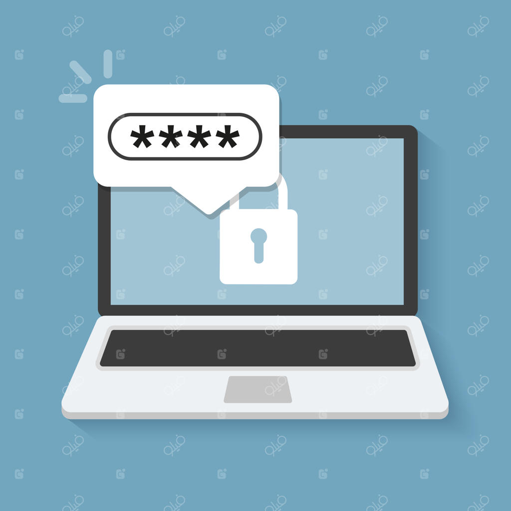 لپ‌تاپ با صفحه فرم رمز عبور؛ ورود کاربر به حساب کاربری. طراحی تخت، وکتور