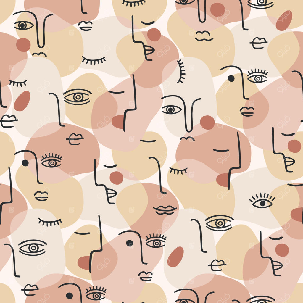 پرتره معاصر: طرح یکپارچه وکتور با نقاشی چهره انتزاعی مدرن و مدروز