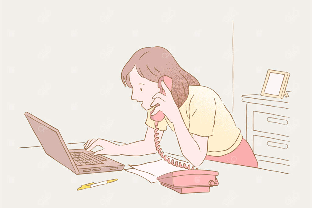 زن شاغل در حال مکالمه تلفنی