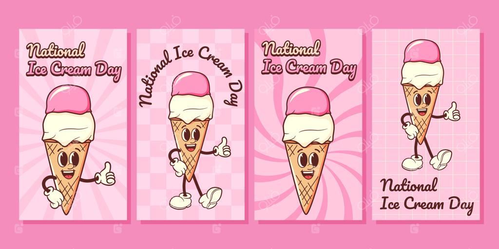 لذت بردن از روز ملی بستنی با کاراکترهای بامزه وکتور پرو