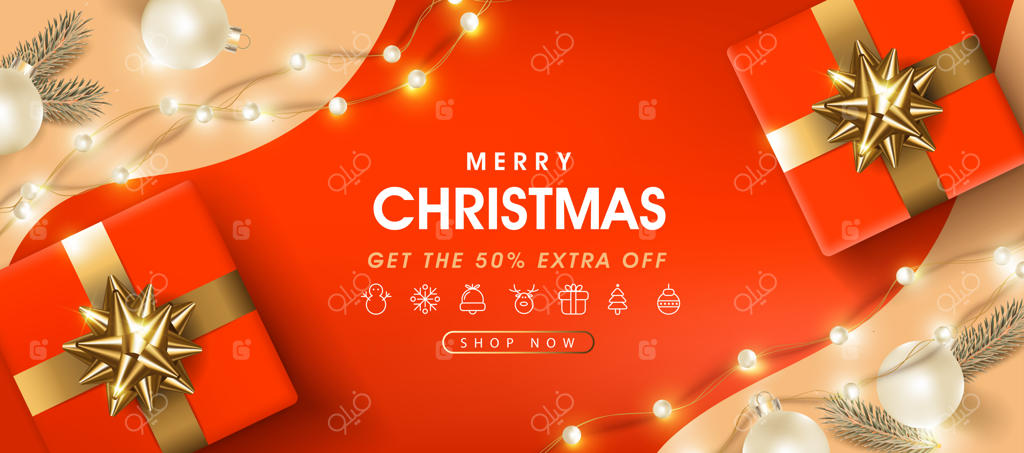 بنر قالب تخفیف کریسمس با تزیینات جشن کریسمس