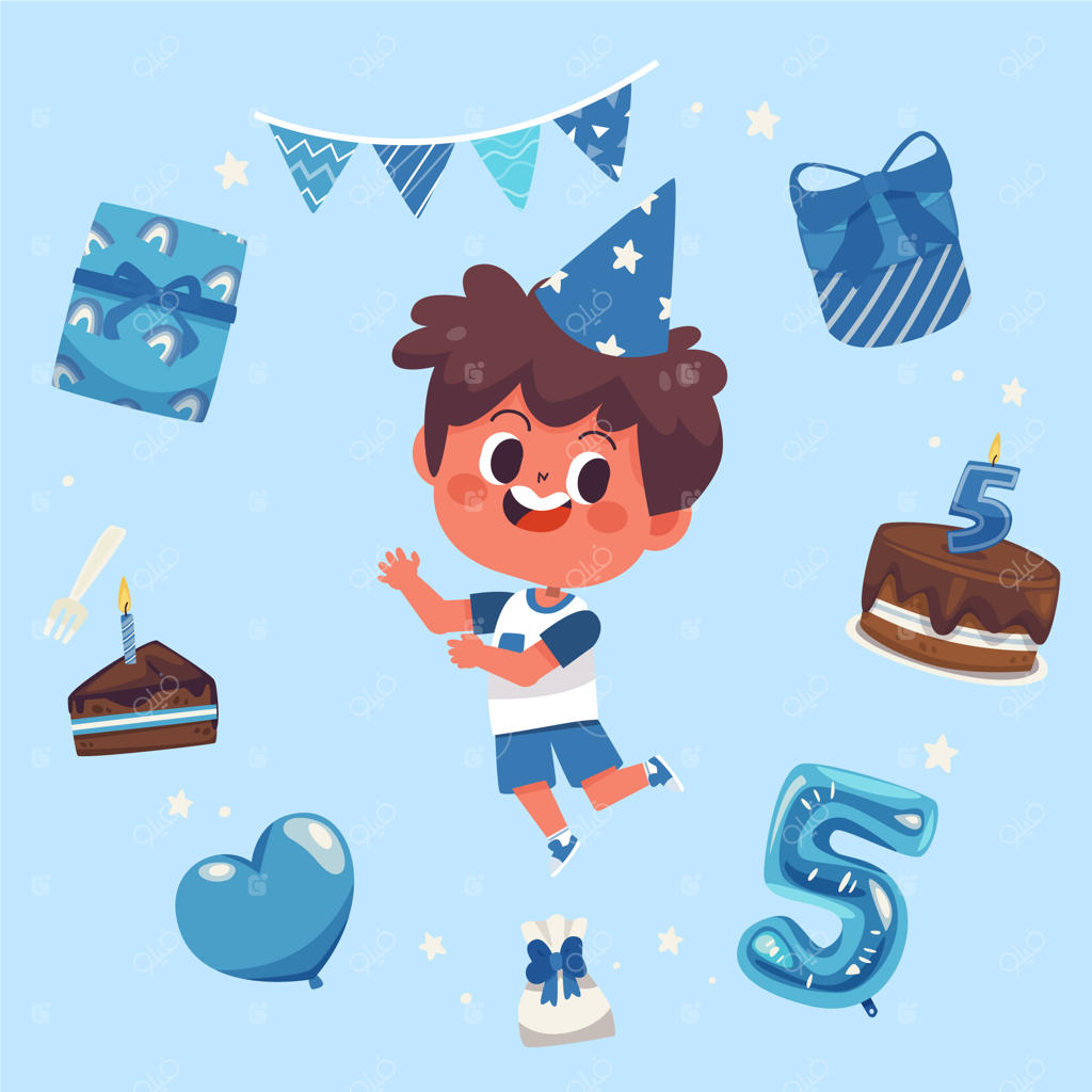 الگوی کارت سالگرد پنجمین سال با طراحی دستی و ساده