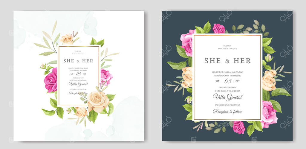 کارت دعوت عروسی با طرح زیبا از گل‌های رز