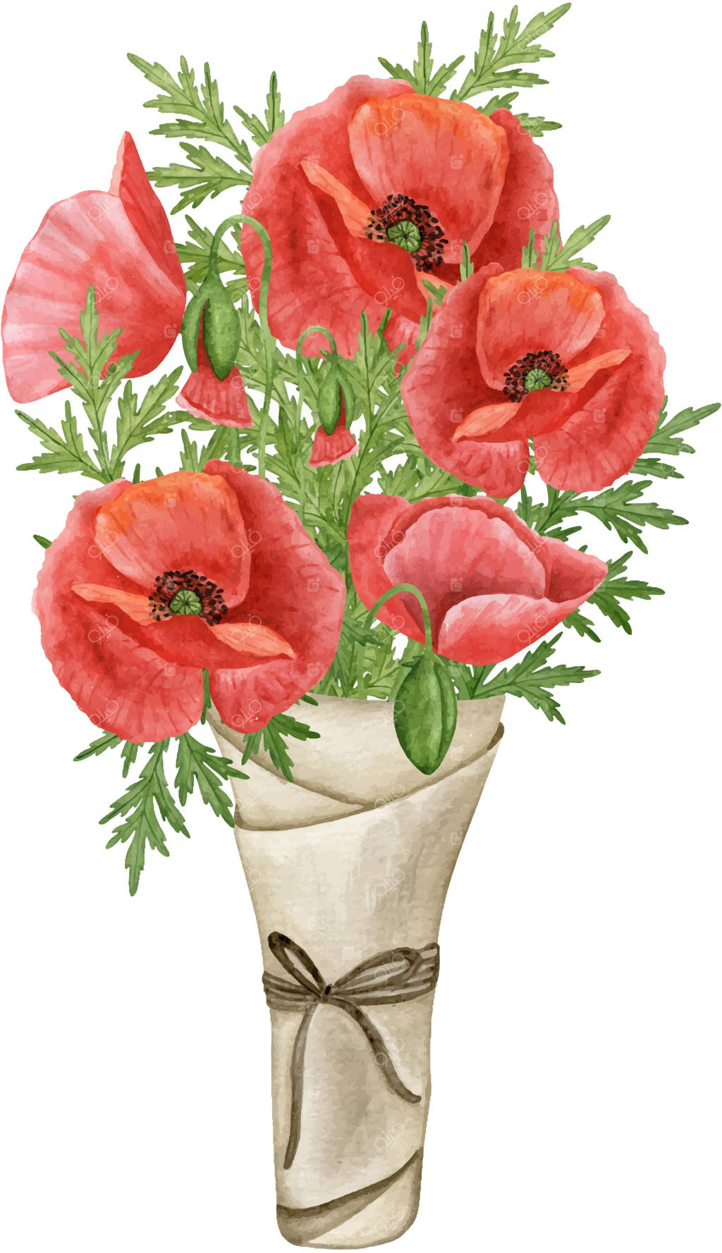 تصویر دسته گل شقایق - ترکیب گل‌های وحشی نقاشی آبرنگی