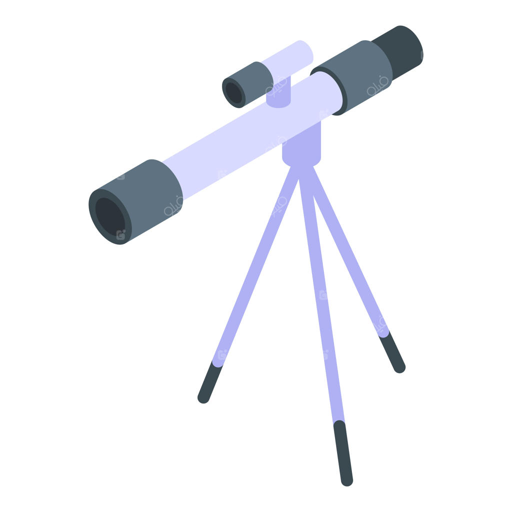 تلسکوپِ روی سه‌پایه در حال رصد فضا در نمای ایزومتریک سه‌بعدی