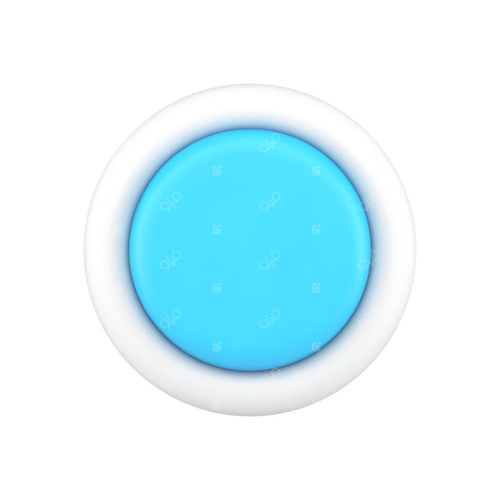 آیکون سه‌بعدی دکمه آبی. سوئیچ دایره‌ای مینیمالیستی تنظیمات